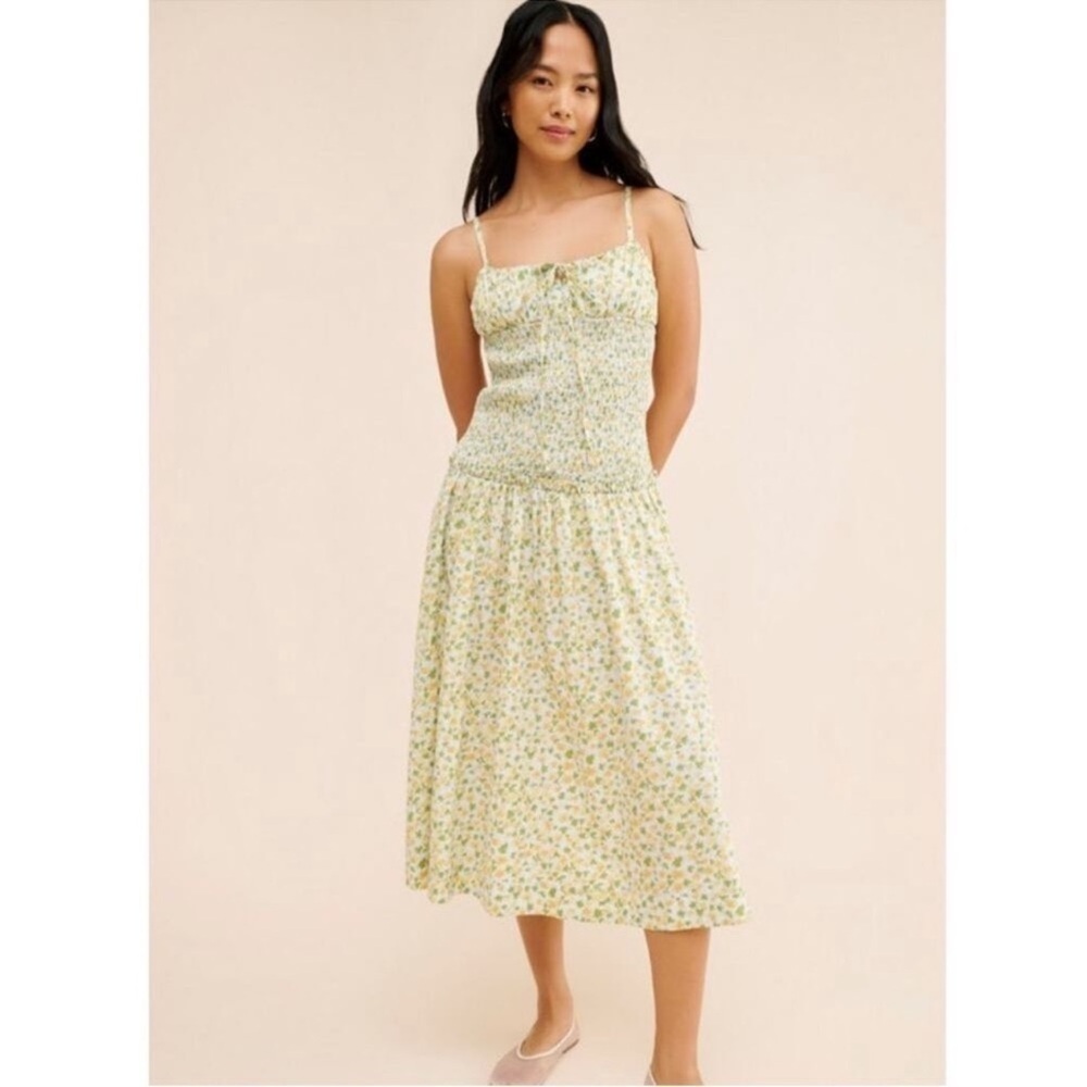 Free people lavender daze green and yellow combo dress Lemons NEW Large